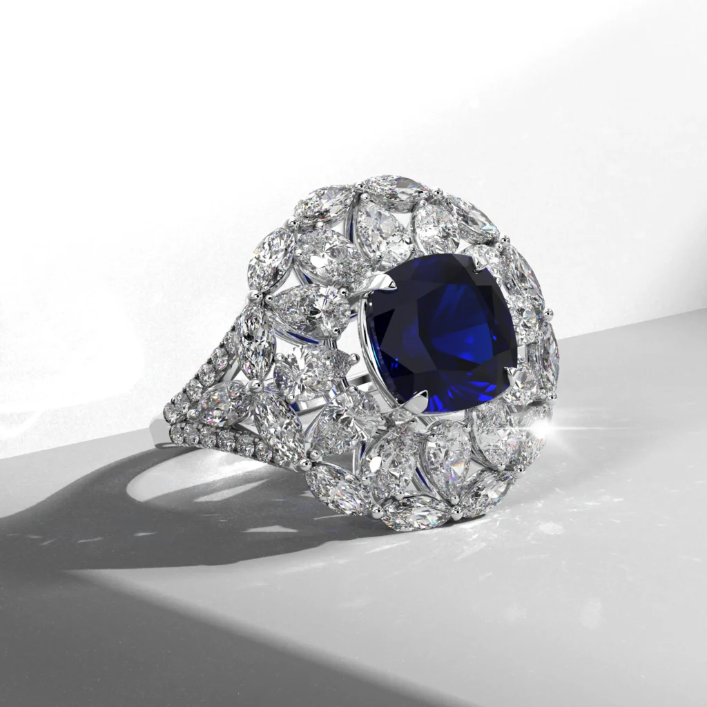 Elegant ring with large blue gemstone