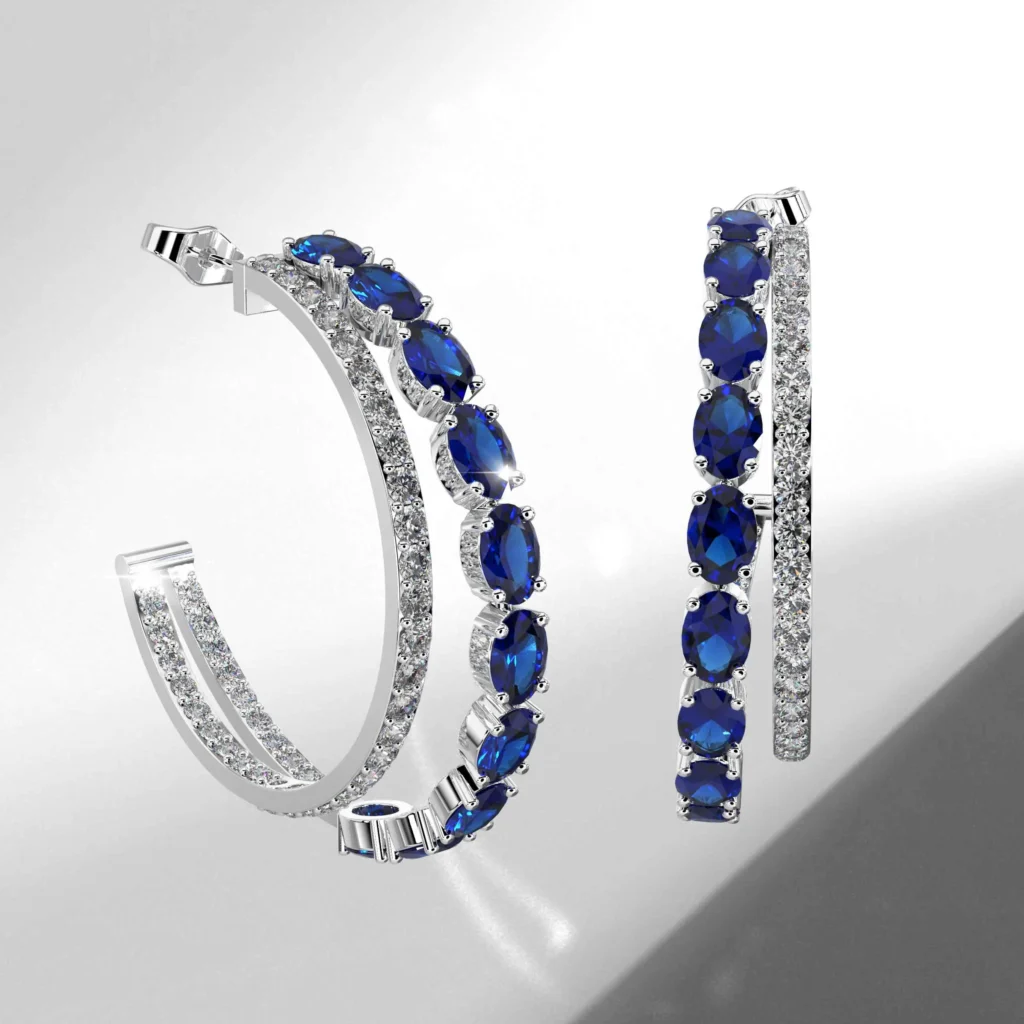 Elegant silver earrings with blue gems
