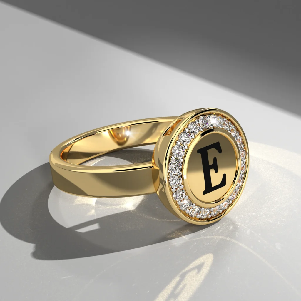 Gold signet ring with diamond accents