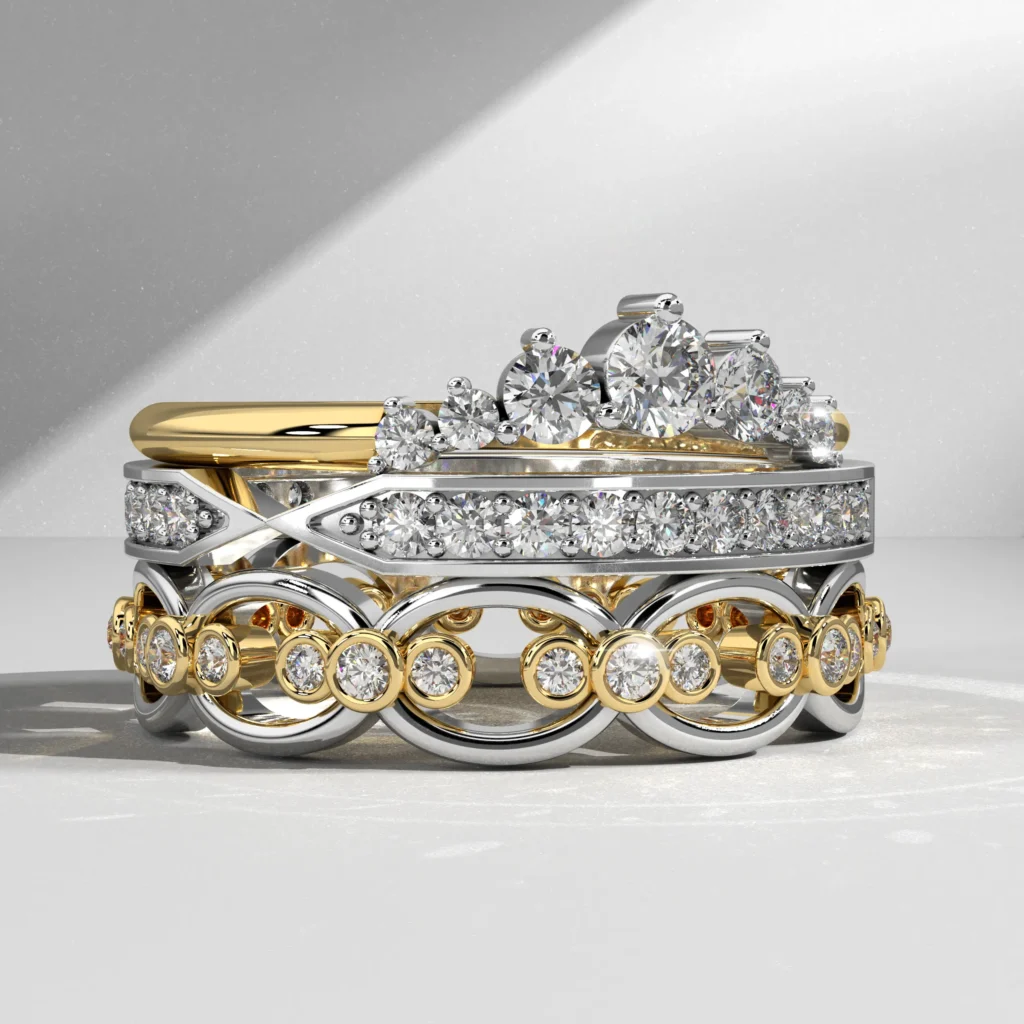Elegant stacked rings with diamonds